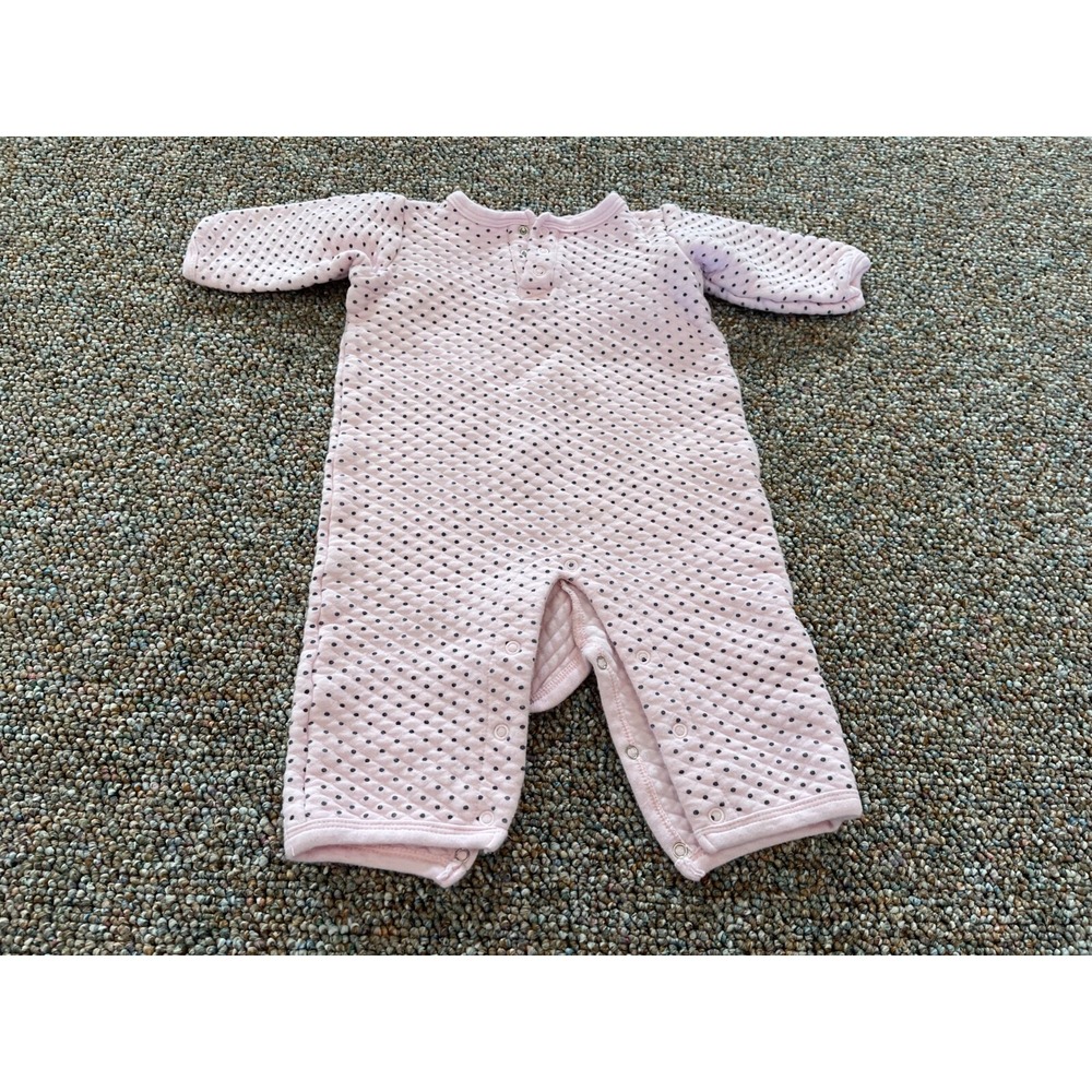 HB Girls Pink & Brown Dotted Quilted Romper 3-6M